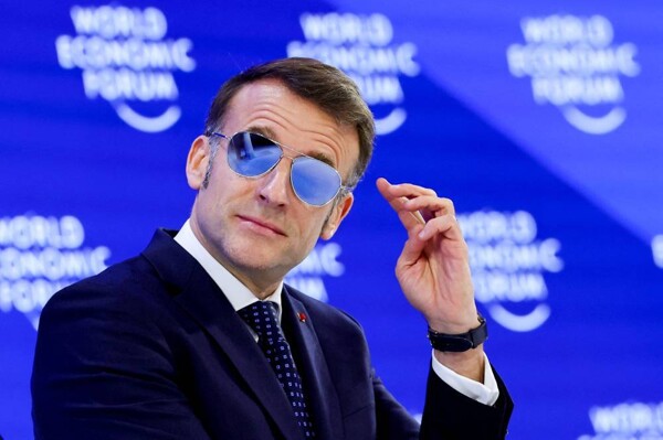 Macron Appears at Event in Blue Sunglasses